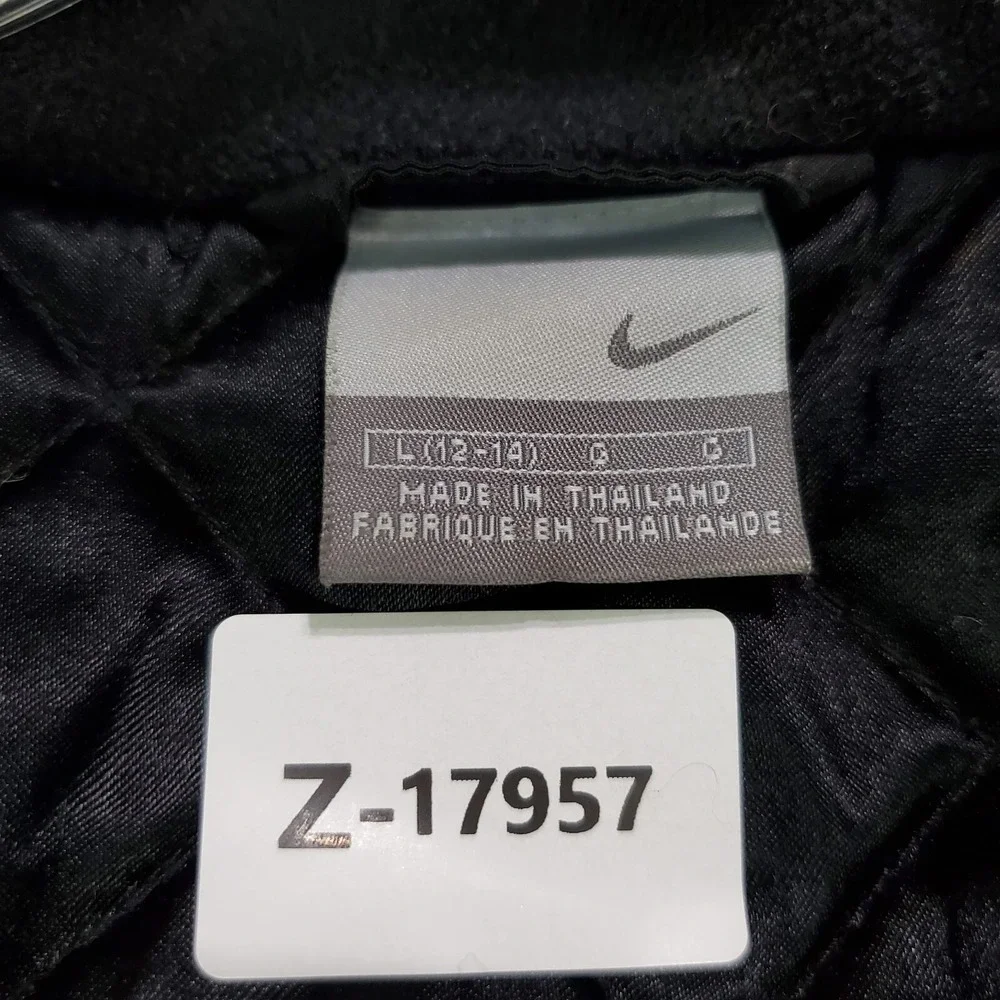 VINTAGE Nike‎ Women Jacket Large Black Y2K Logo Swoosh Full Zip Quilt Lined